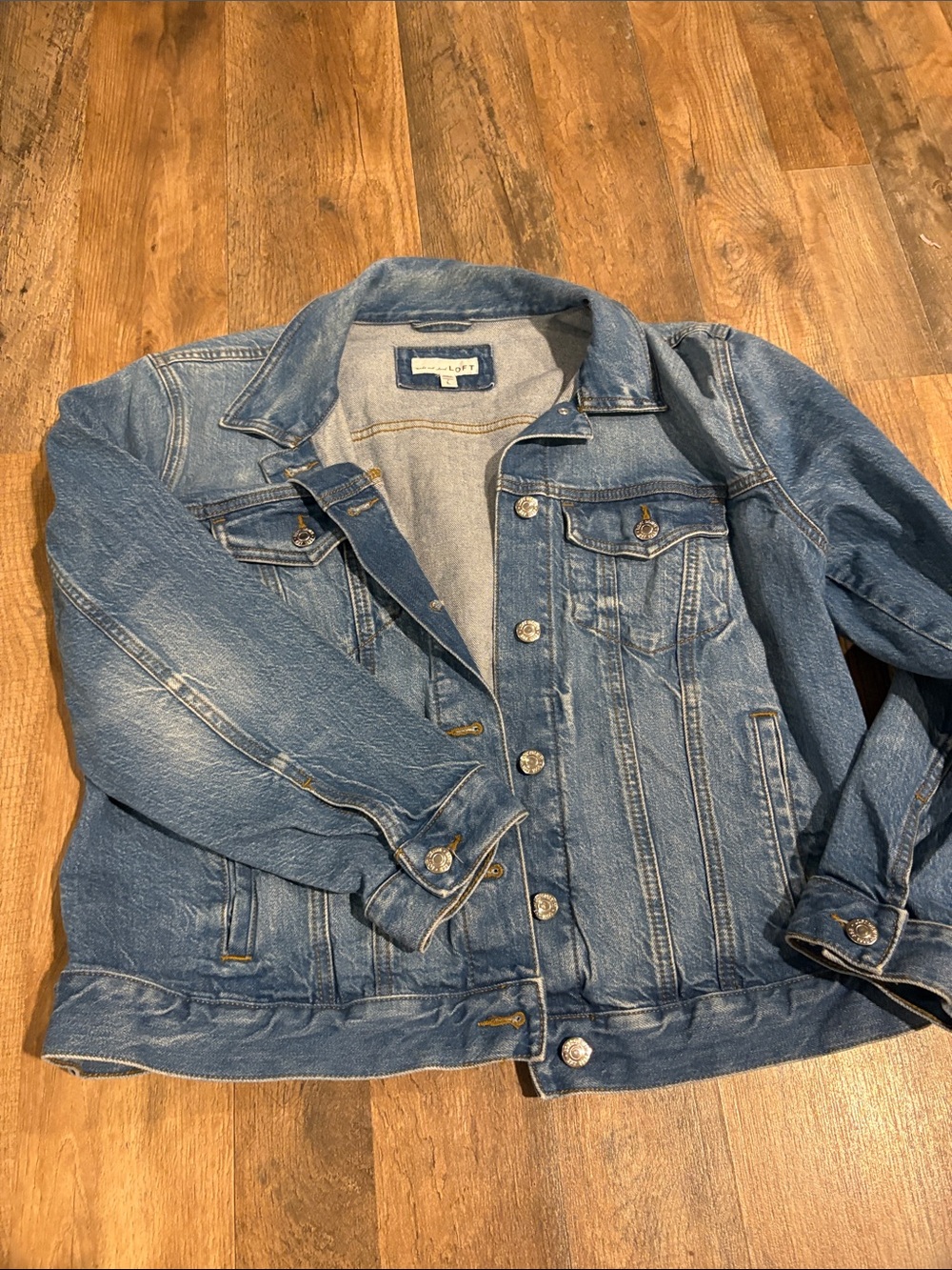 LOFT Medium Wash Denim Trucker Jacket - Blue